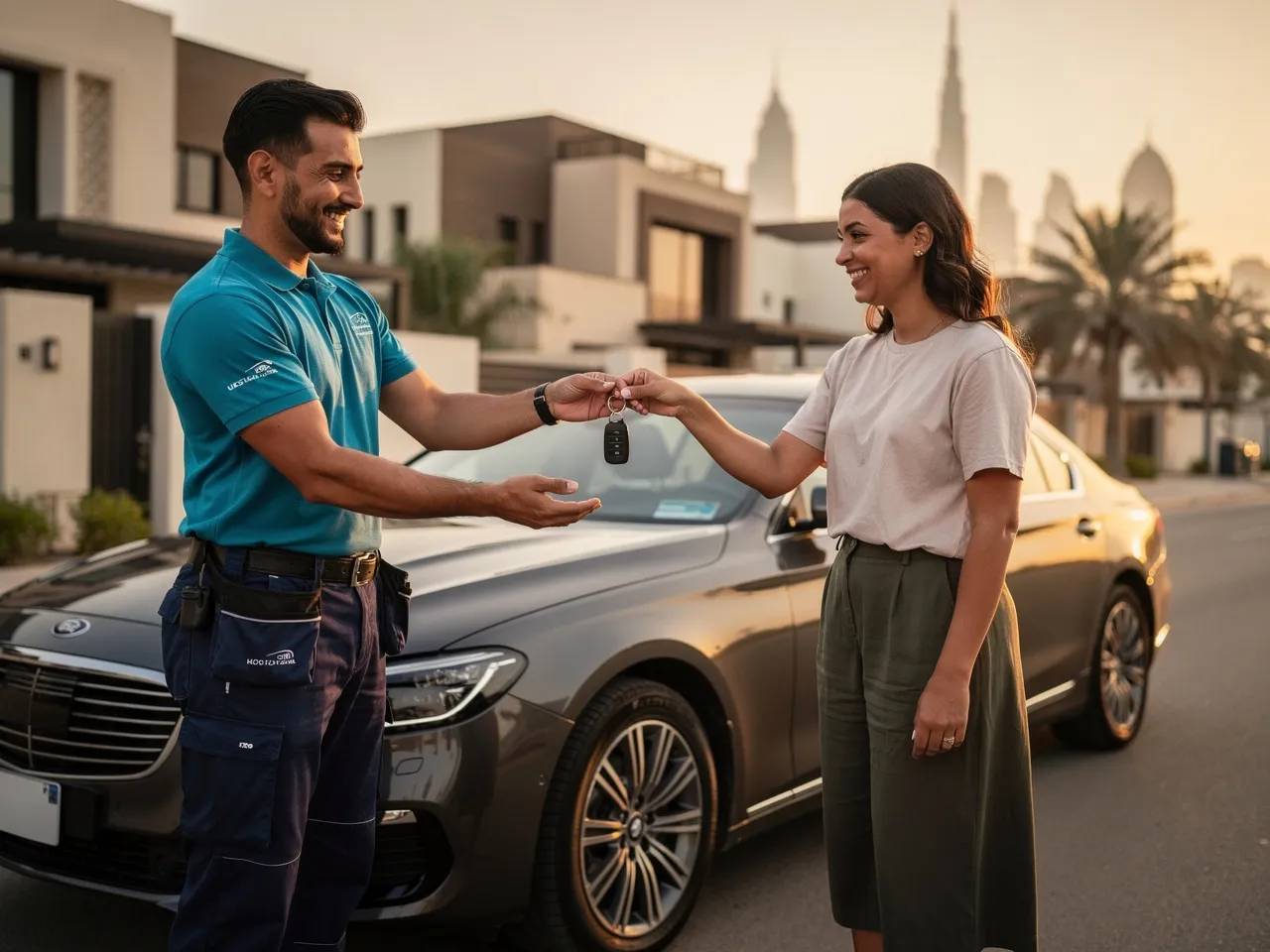Customer satisfaction with professional car cleaning in Dubai.